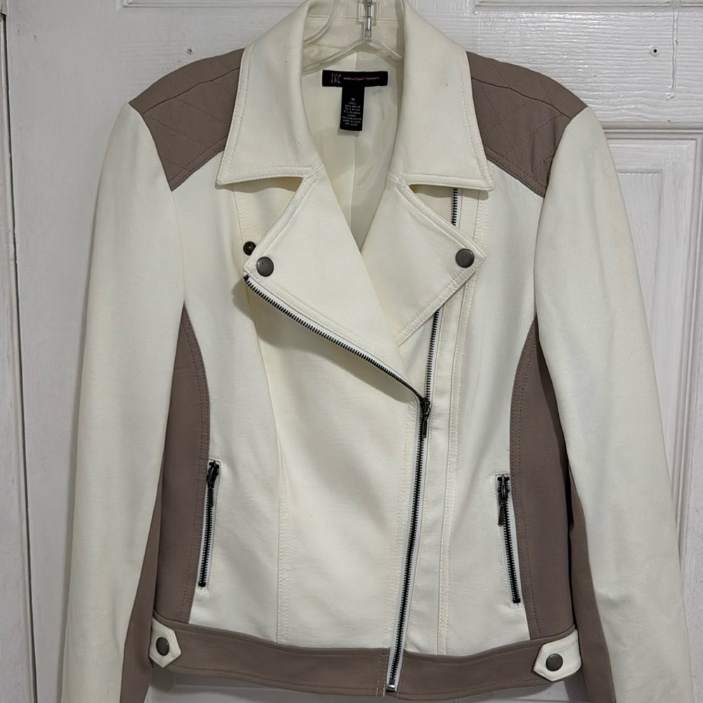 INC - International Concepts White Tan Moto Jacket Size Medium